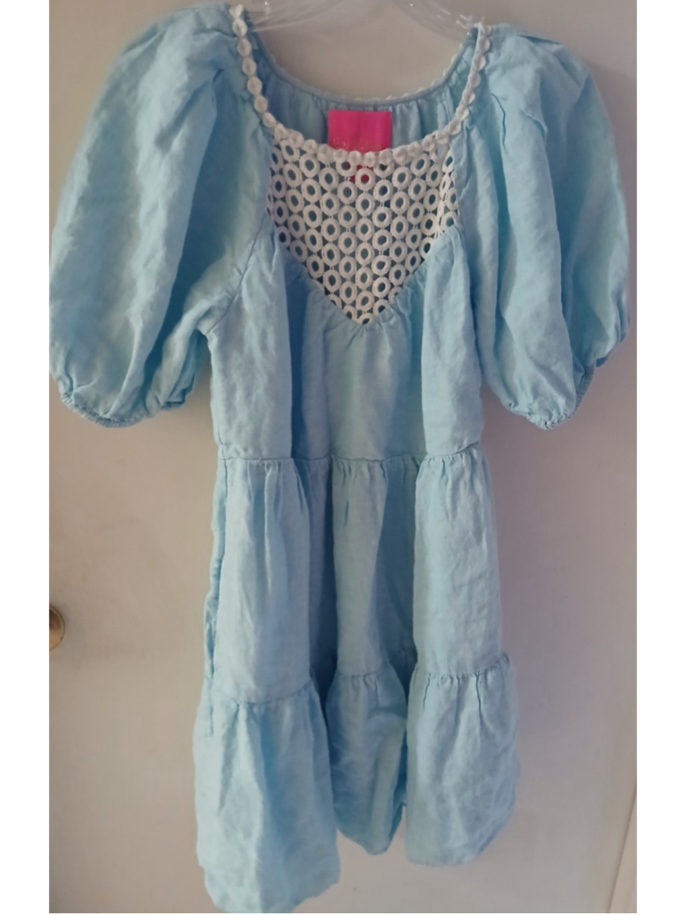 Lilly Pulitzer Womens Charlet 100% Linen Dress Sz 2 Light Blue Tiered Boho